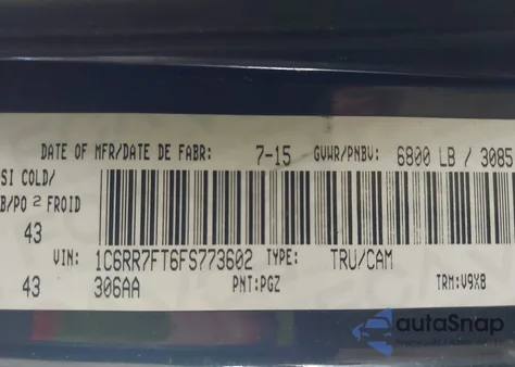2015 Ram 1500 St from USA, damaged, VIN 1C6RR7FT6FS773602